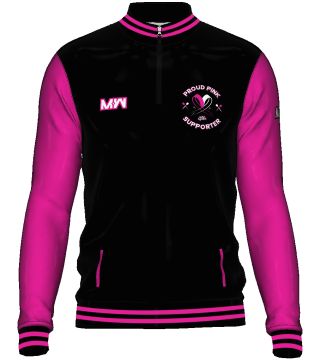 Proud Pink Supporter Letterman Style Pullover Jacket with Pockets